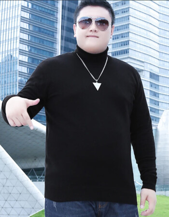 180cm190斤的胖子图片,190斤的胖子图片男子 大码男装胖子打底针织衫高领黑色毛衣 黑色 2xl(160-190斤)