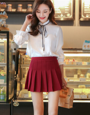 百褶裙秋冬女2018新款韩版格子学生防走光裙白色半身裙高腰超短裙 酒