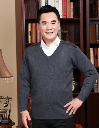 秋季新款中老年人男士休闲针织衫毛衣中年爸爸装50-60岁秋装上衣 深
