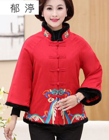 渟*民族风小棉衣八分袖棉麻绣花喇叭袖短款复古改良女装棉服唐装棉袄