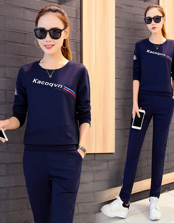 乔丹贵人鸟春秋运动服套装女圆领2018新款休闲字母韩版卫衣跑步长袖两