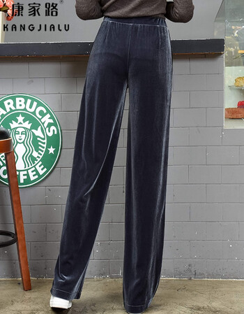 康家路秋冬新款显瘦休闲卫裤直筒裤高腰松紧运动裤女金丝绒长裤 天鹅