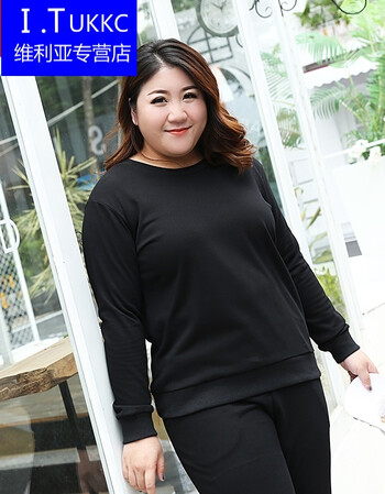 香港潮牌 商场同款大码女装200斤胖mm大码休闲运动套装女胖妞春秋加肥