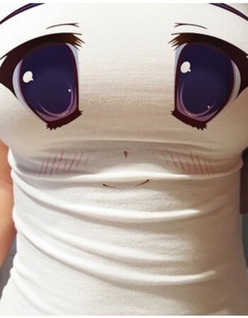 动漫卡通搞笑表情身紧身立体大胸妹子大眼睛短袖t恤女ds 紫眼 棉质 s