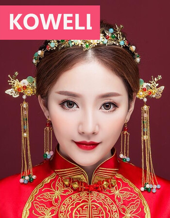 kowell轻奢品牌头饰套装凤冠新娘古装中式结婚礼唐装秀和服龙凤褂发饰