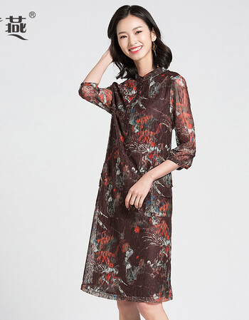梦燕精品女装简约大方优雅气质时尚抽象花连衣裙aa8308 抽象花 175/15