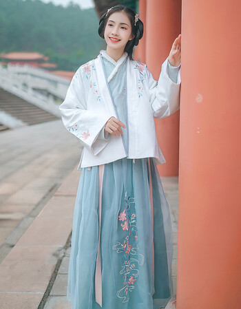 汉尚华莲传统汉服女装日常秋冬褙子对襟褙子花朵刺绣搭配交领襦裙 仅