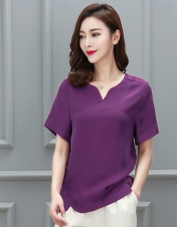 货】2018春夏季新款重磅t恤女宽松铜氨丝上衣短袖中年遮肚打底衫 紫色