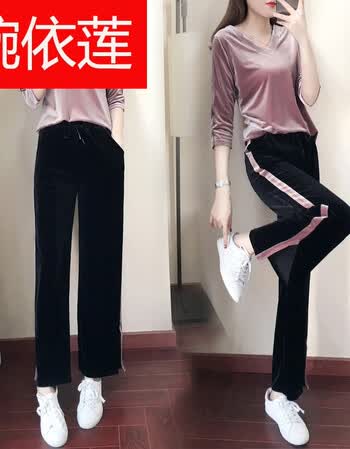 婉依莲阿子猫 休闲运动套装女时尚长裤跑步服卫衣两件套2018春秋新款