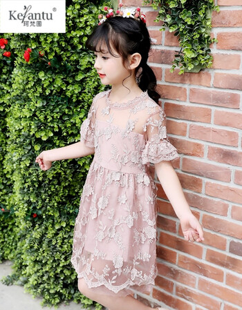 珂梵图女童连衣裙夏季蕾丝7-8岁小学生9女孩10夏天12中大童短袖公主