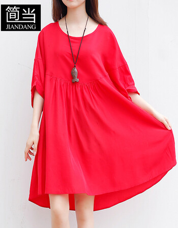 简当2018夏装新款大码女装娃娃衫胖m短袖宽