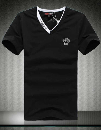 高品质范思哲图案v领短袖t恤男装jp168-8639 黑色 l【图片 价格 品牌