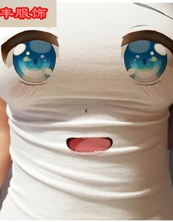 动漫卡通搞笑表情修身紧身立体大胸妹子大眼睛短袖