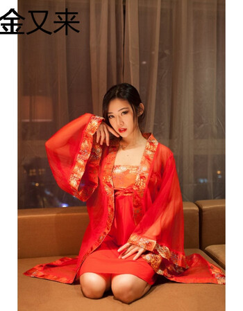 新款红色艺术写真盘子女人坊主题服装女古装性感睡衣睡袍服饰 红色