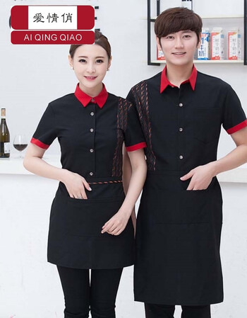 新款餐饮酒店服务员工作服短袖会所酒吧制服快餐店男女奶茶店服务员工