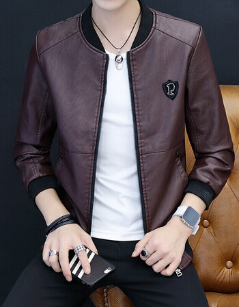 古沧 海澜之家男装2018新款春秋机车服皮衣男士修身韩版帅气青年立领