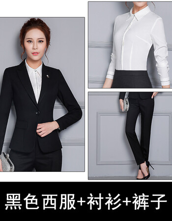 西服女士正装黑色西装时尚工装商务工作服gz3 黑色西装 白衬衫 黑裤子