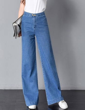 流妍高腰宽松牛仔裤阔腿裤女春秋2018新款港味风原宿bf风长裤微喇叭裤