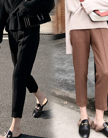 2018新款毛呢西装裤女秋冬直筒九分裤烟管裤休闲裤黑色女裤呢子裤 毛