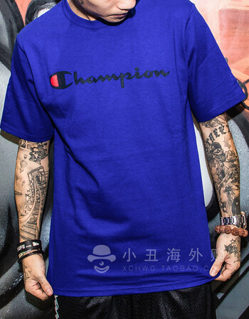 champion潮男纯棉短袖t恤夏季圆领潮牌logo短袖男装 蓝色 xxl(190-210