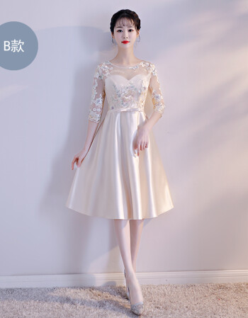 白领职业装夏装女香槟色伴娘服短款2018新款中式夏季伴娘团礼服女姐妹