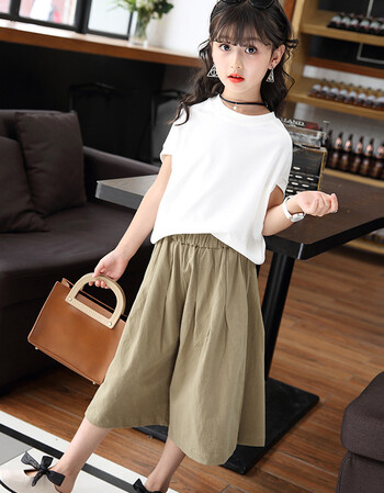 珂梵图女童儿童小女孩阔腿裤夏8-12岁白色宽松t恤2018