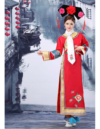 清朝格格服古装女福晋宫女嫔妃服装满族旗服旗头格格花盆鞋演出服