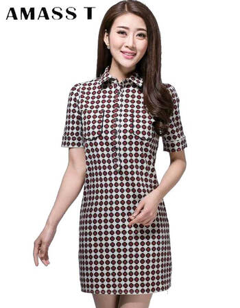 t旗舰店女装专柜正品2016夏季新款圆点印花短袖连衣裙ol职业阿玛施