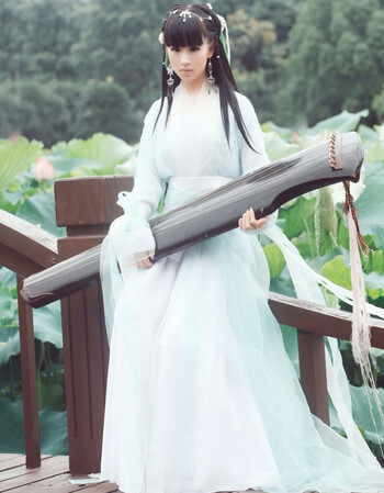 素小兮古装汉服大唐贵妃服装仙女公主齐胸襦裙古装影楼摄影写真 蓝色