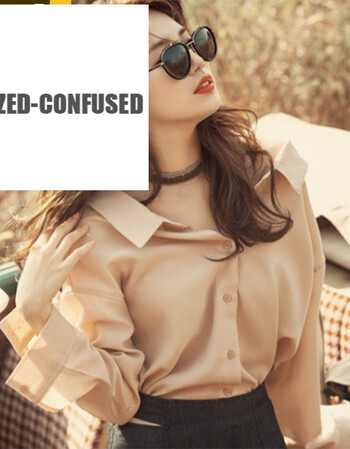 suzy裴秀智同款衬衫女慵懒性感气质上衣宽松显瘦长袖娃娃领雪纺衫 裸