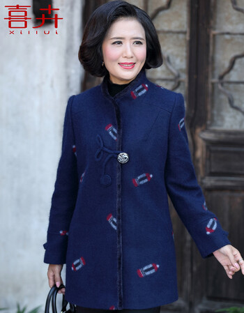 喜卉中老年女装春装毛呢外套50-60岁春秋装衣服妈妈装
