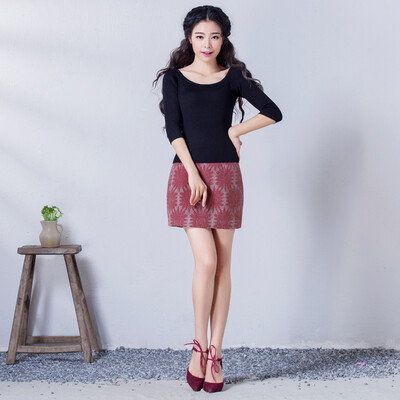烟花烫2016春季新款女装简约百搭修身半身裙