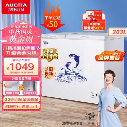 澳柯玛（AUCMA）203升家用商用冰柜 双温双箱冷柜 冷藏冷冻卧式冰箱 冷藏全铜管 一级能效 BCD-203CNE 以旧换新