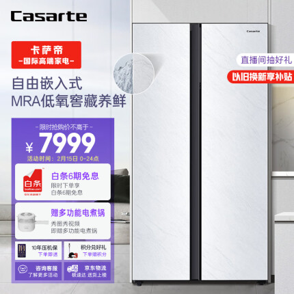 卡萨帝（Casarte）542升原石冰极岩系列 对开门双开门家用超薄大容量电冰箱一级能效白色BCD-542WGCSSM9WYU1