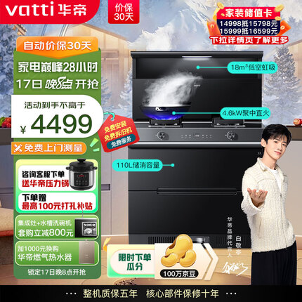 华帝（VATTI）集成灶消毒柜款 二星级消毒标准 储物柜油烟机燃气灶 18m³+4.6kW双大气灶 i3020GJ天然气
