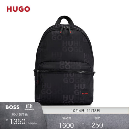 HUGO BOSS 男士2023秋冬橡胶饰片堆叠风徽标图案背包 001-黑色 EU:ONESI
