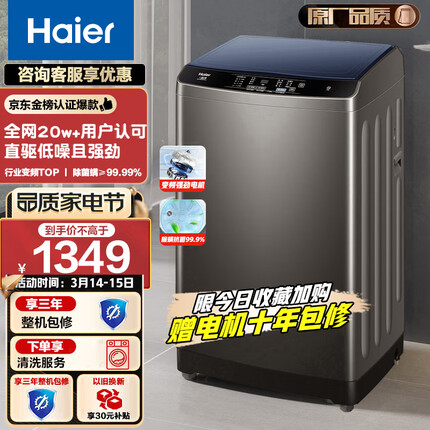 海尔（Haier) 波轮洗衣机全自动家电 以旧换新 脱水机内衣除螨 10公斤直驱变频 租房神器EB100B20Mate1