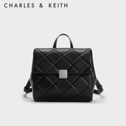 CHARLES&KEITH CK2-60782296 Noir 黑色 M 2023秋季新品英倫風菱格鏈條雙肩包背包書包女士包包