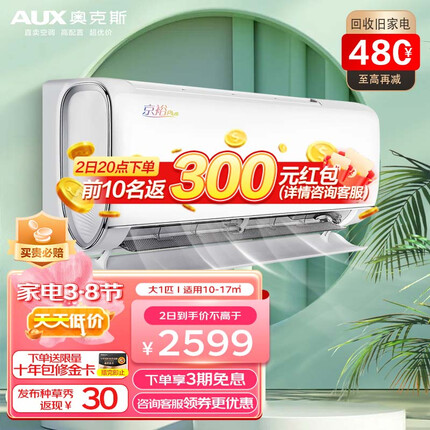 奥克斯 (AUX) 新1级能效 易拆银离子滤网 变频冷暖 京裕系列空调挂机 大1匹 KFR-26GW/BpR3AQB1(B1)