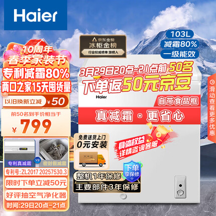 海尔（Haier）103升低霜冰柜家用商用 冷藏柜冷冻柜转换母乳小冰柜商用小型冰箱冷柜BC/BD-103HTD 以旧换新