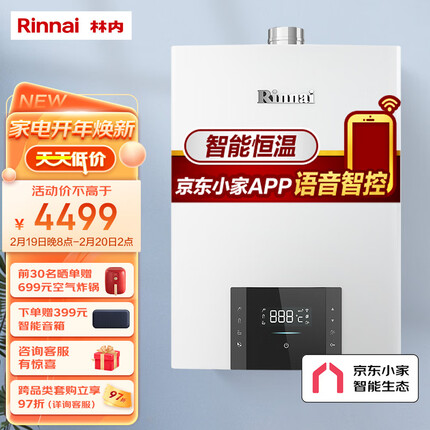 林内（Rinnai）16升 零干扰恒温防冻 燃气热水器 京东小家智能生态 语音APP智控 水温按摩16QD06W (JSQ31-D06W)