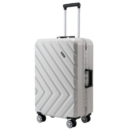 凌秀拉杆箱行李箱旅行箱托运箱铝框箱子结实耐用时尚款防刮学生大容量 白色 26英寸 托运箱