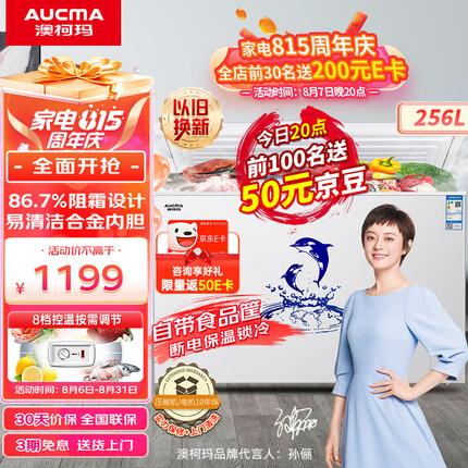 澳柯玛（AUCMA）256升家用冰柜 86.7%阻霜 商用单温冷柜 冷藏冷冻柜 母乳囤货冰箱 一级能效 BC/BD-256NE 以旧换新