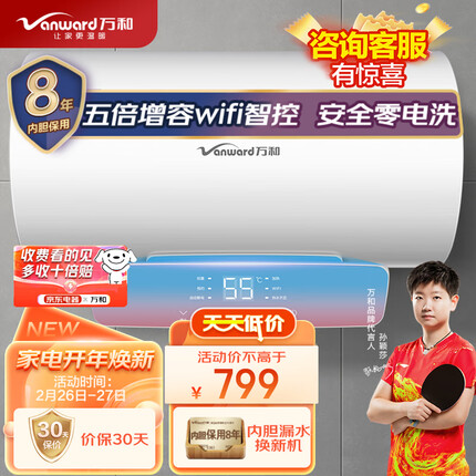 万和（Vanward）60升电热水器自动断电健康净浴一级能效5倍增容 E60-Q6SJ10-21