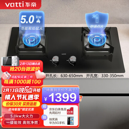 华帝（VATTI）i10073B燃气灶嵌入式台式双灶具5.0kw猛火灶台多档火力精控一级能效易清洁 燃气灶 天然气