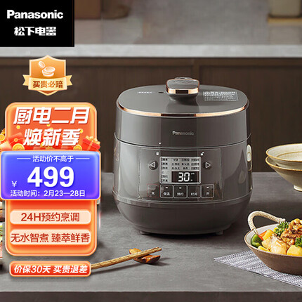 松下（Panasonic）2L电压力锅 迷你电压力锅 高压锅 电压锅 电饭锅 24小时预约 可拆洗内外盖 SR-PB201-H