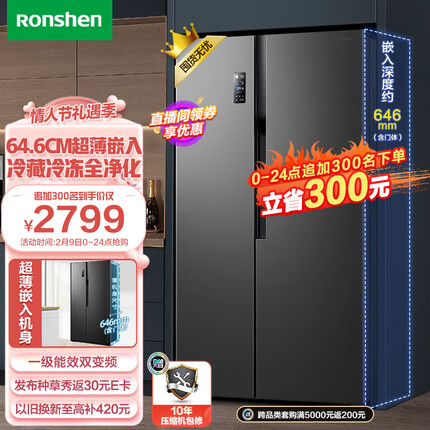 容声（Ronshen）【离子净味】529升变频一级能效对开门双开门冰箱家用无霜除菌BCD-529WD18HP超薄可嵌入大容量