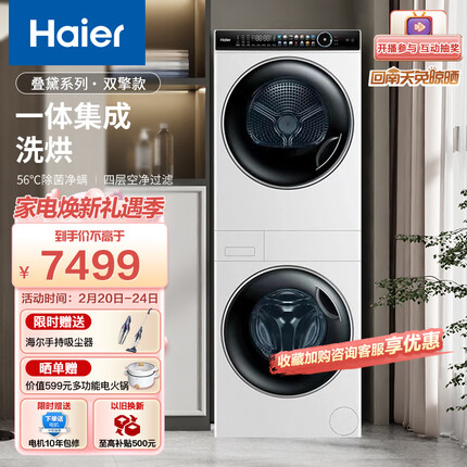 海尔（Haier）叠黛和美白色套装 10Kg全自动智投洗衣机+热泵烘干机家用除菌组合 洗烘护三合一 H9 B1010W