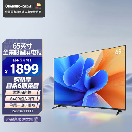 长虹65D6P PRO 65英寸2+64GB超大内存 远场语音 4K超高清全面屏 金属一体化机身 平板LED液晶电视机 以旧换新