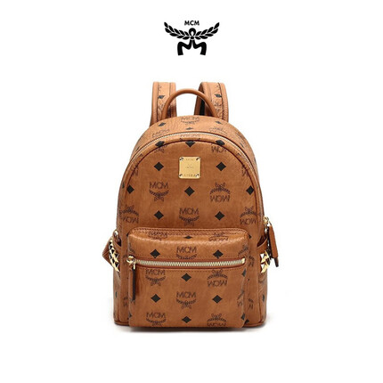 MCM 女士涂层帆布手提双肩包干邑色LOGO图案迷你款 MMKAAVE10CO001